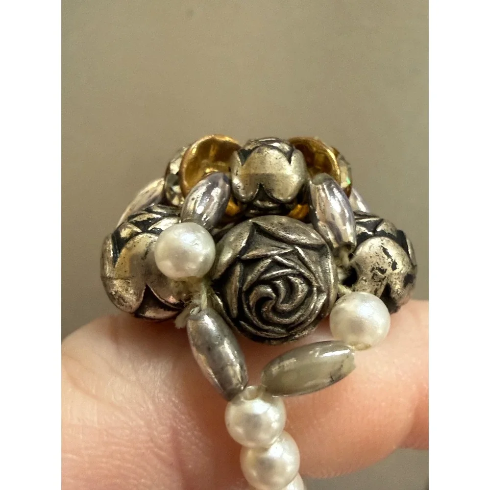 Boho Floral‎ Cluster Ring size 6 Rose Beads Rhinestone Statement Cottagecore